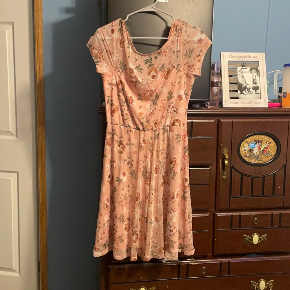 Light pink short sleeved floral dress.